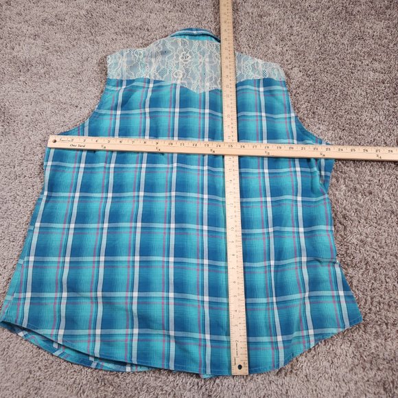 Wrangler Wrancher Shirt Womens Size 2XL Sleeveless Pearl Snap Lace Yoke Western - Picture 3 of 16